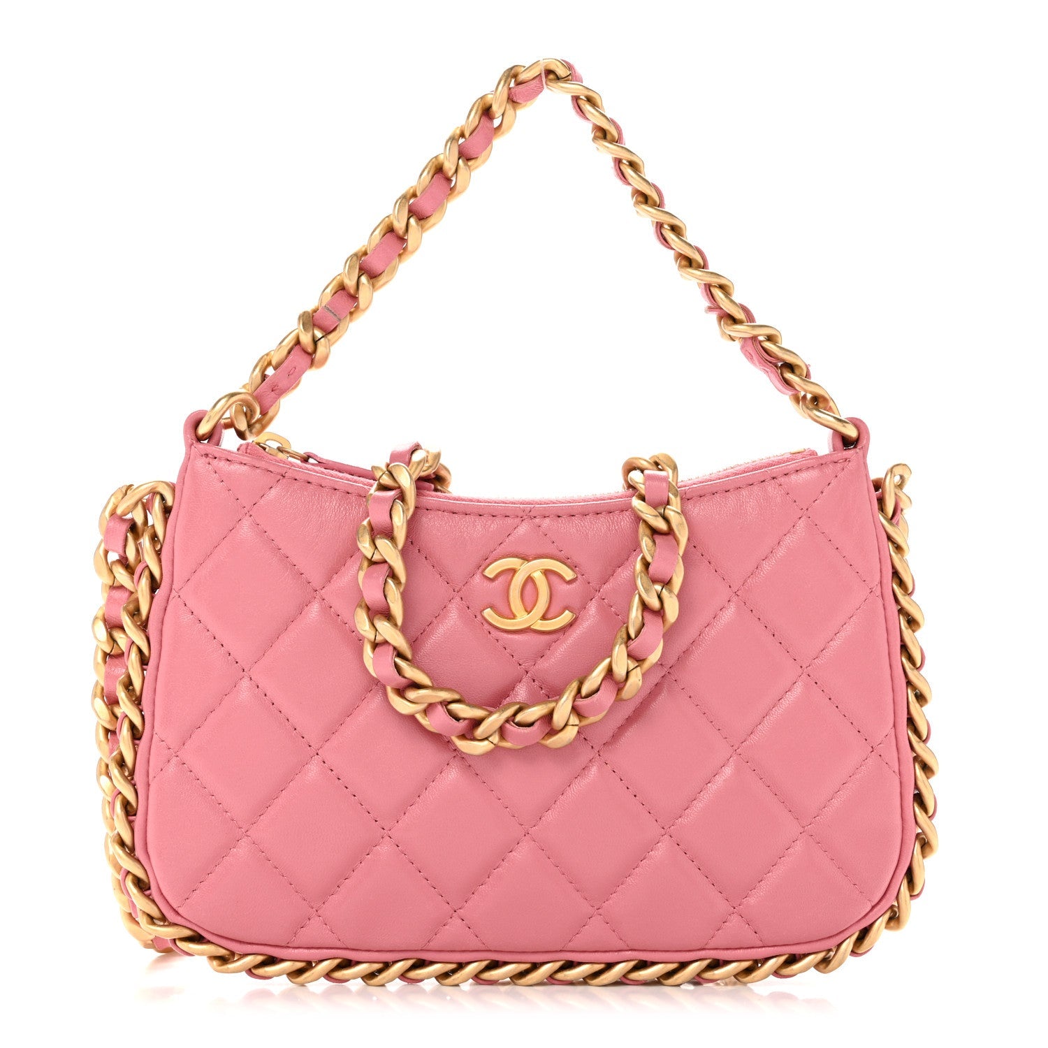 Lambskin Quilted Chain Around Top Handle Mini Bag Pink