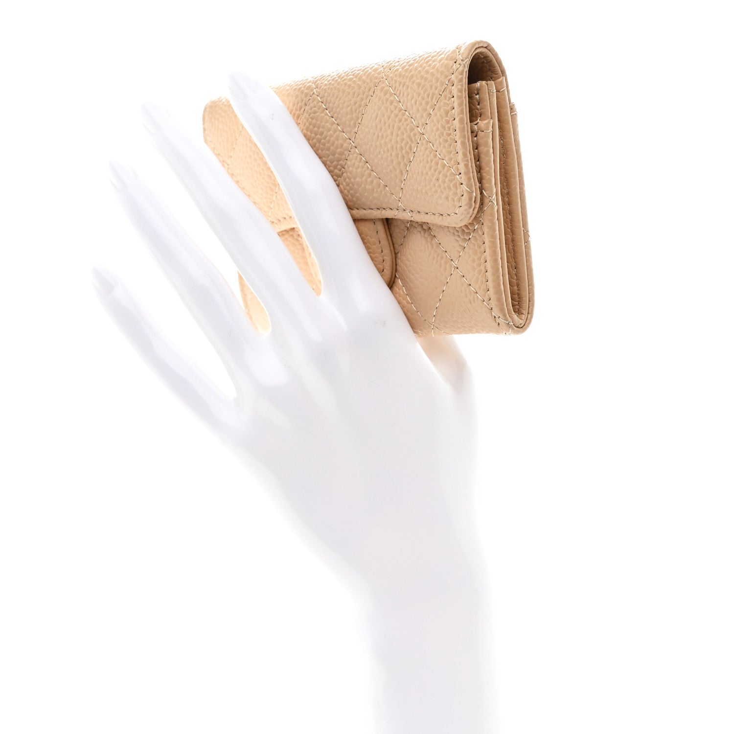 Caviar Quilted Flap Card Holder Wallet Beige