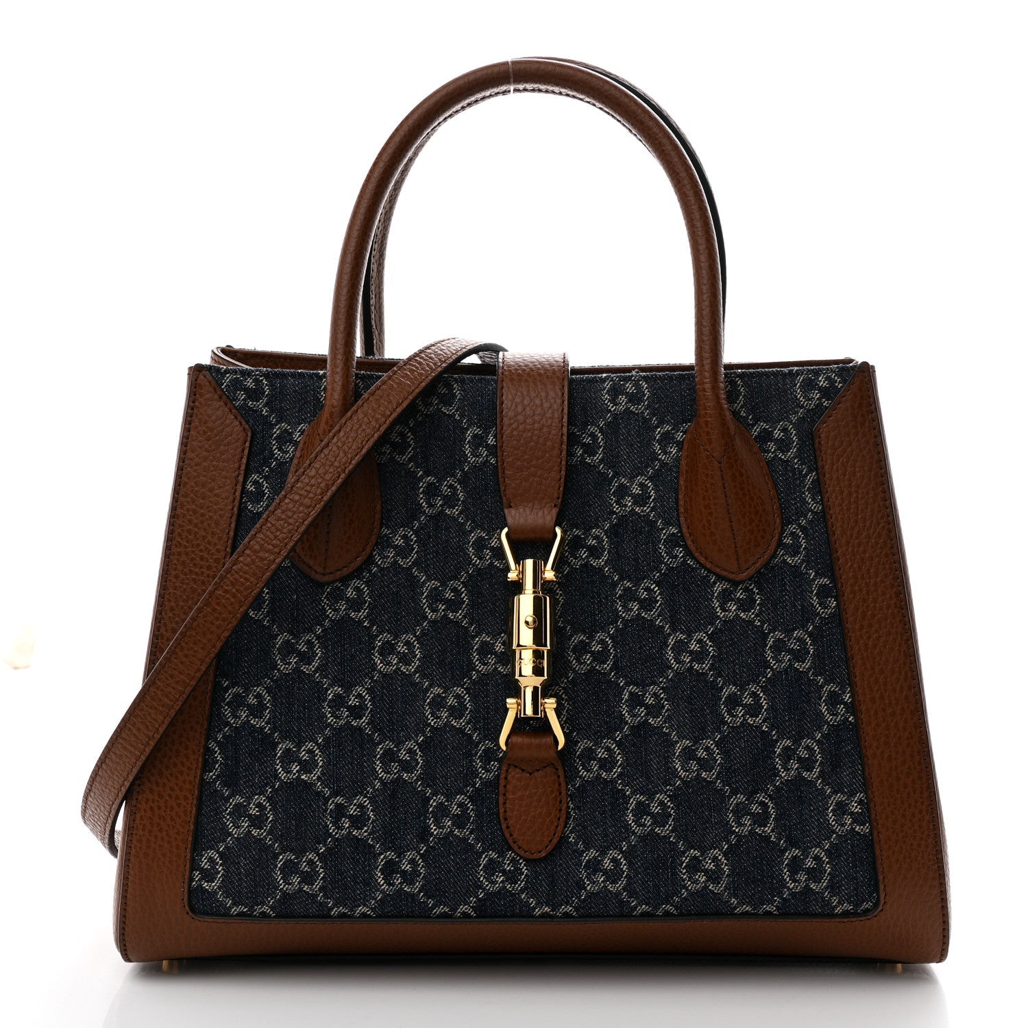 New Denim GG Monogram Dollar Calfskin Medium Jackie 1961 Tote Blue Tea Cuir Epilog