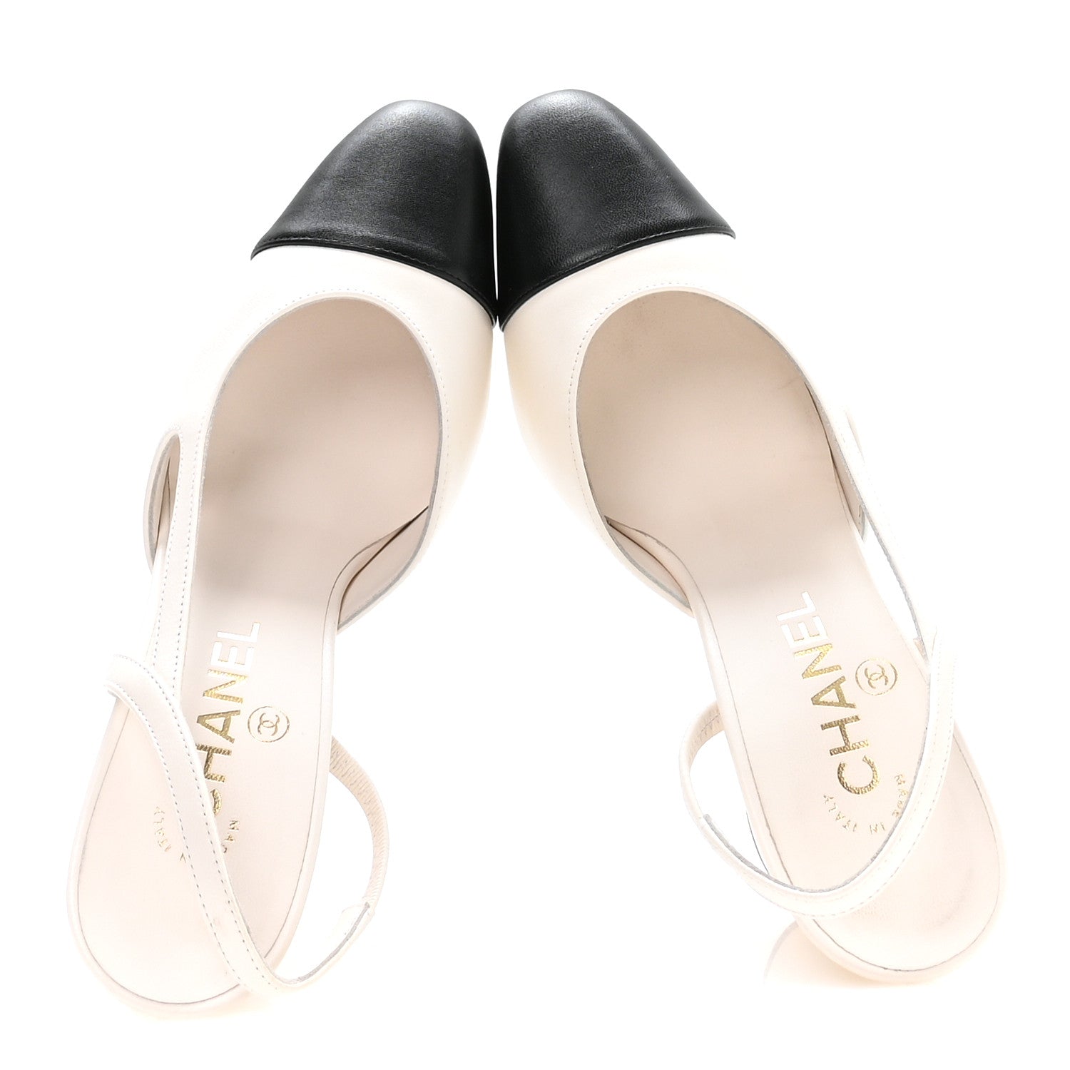 Lambskin Grosgrain Cap Toe CC Slingback Pumps 37 White Black