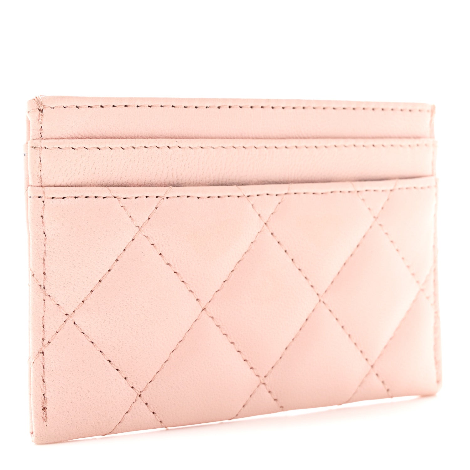 Lambskin Enamel Quilted Card Holder Pink