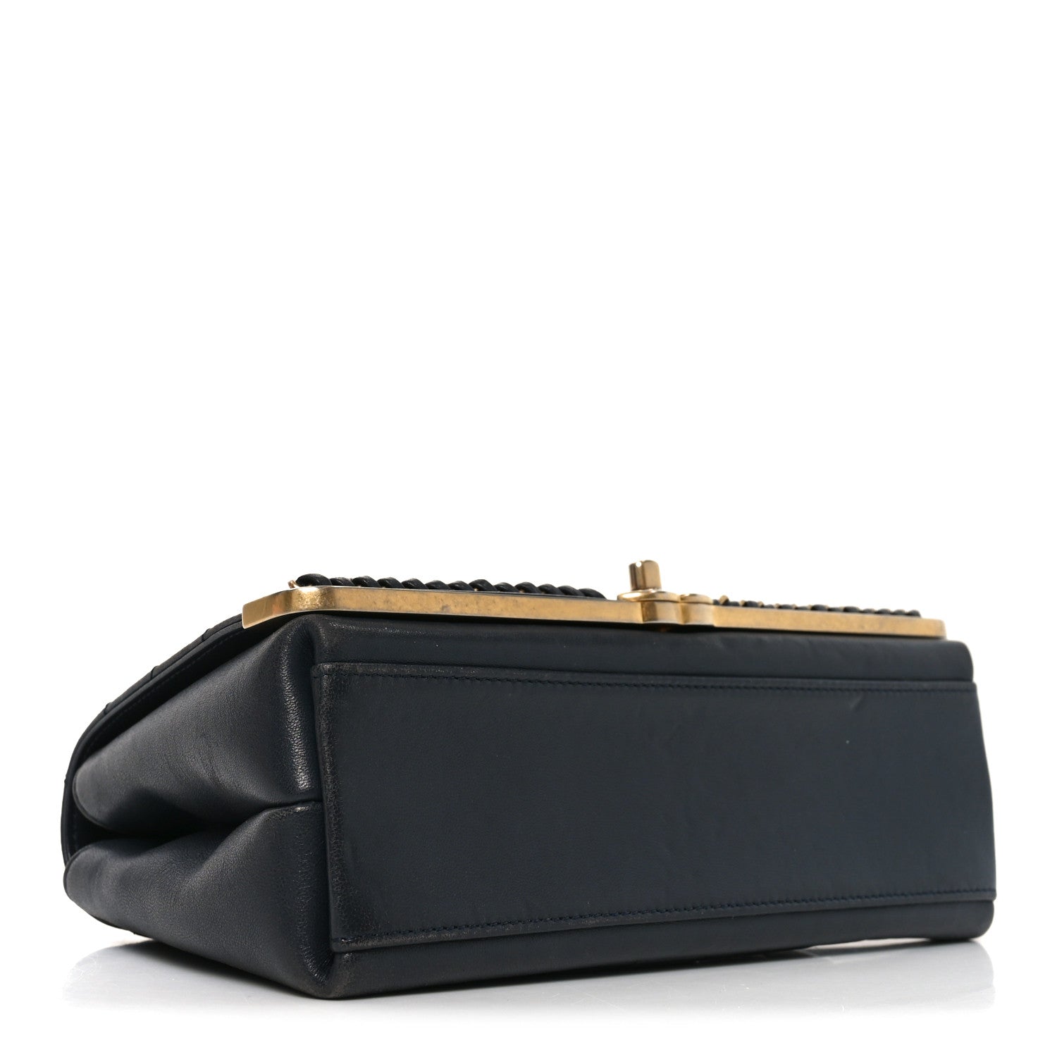 Sheepskin Chevron Stitched Chain Top Handle Flap Blue
