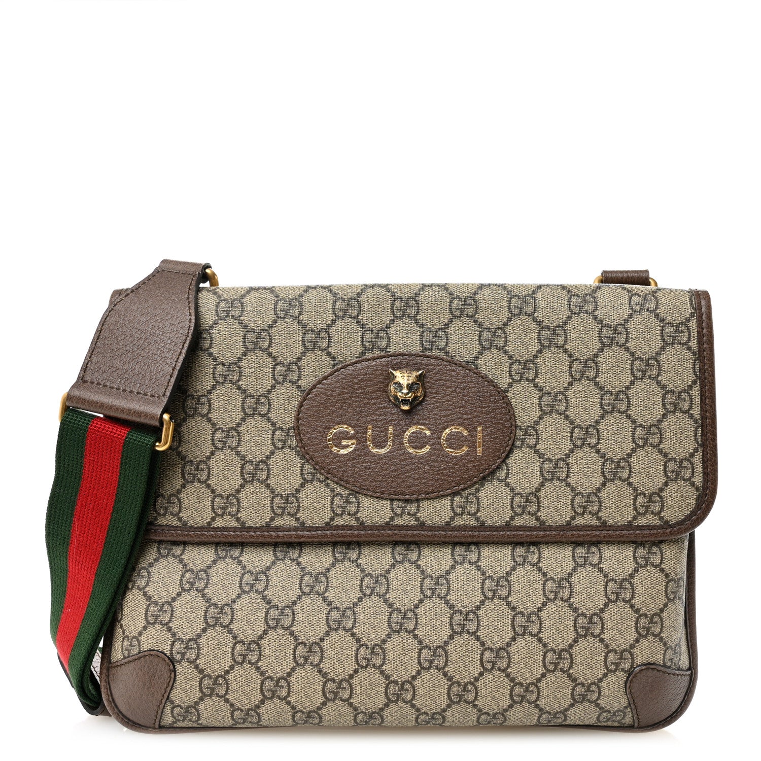 GG Supreme Monogram Web Neo Vintage Double Flap Messenger Bag Beige New Acero