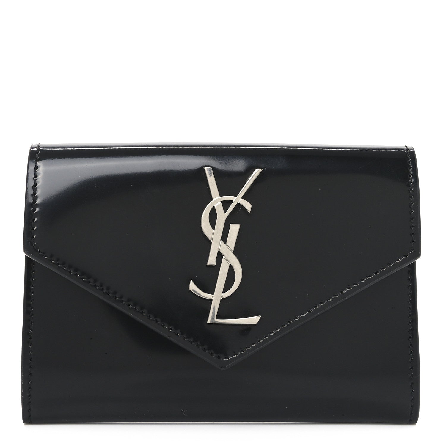 Patent Calfskin Small Monogram Envelope Wallet Black