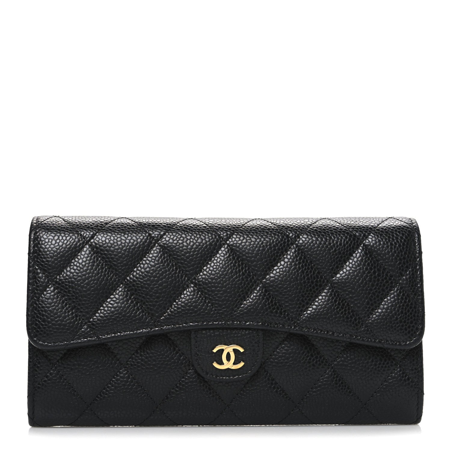 Caviar Quilted Large Gusset Flap Wallet Black