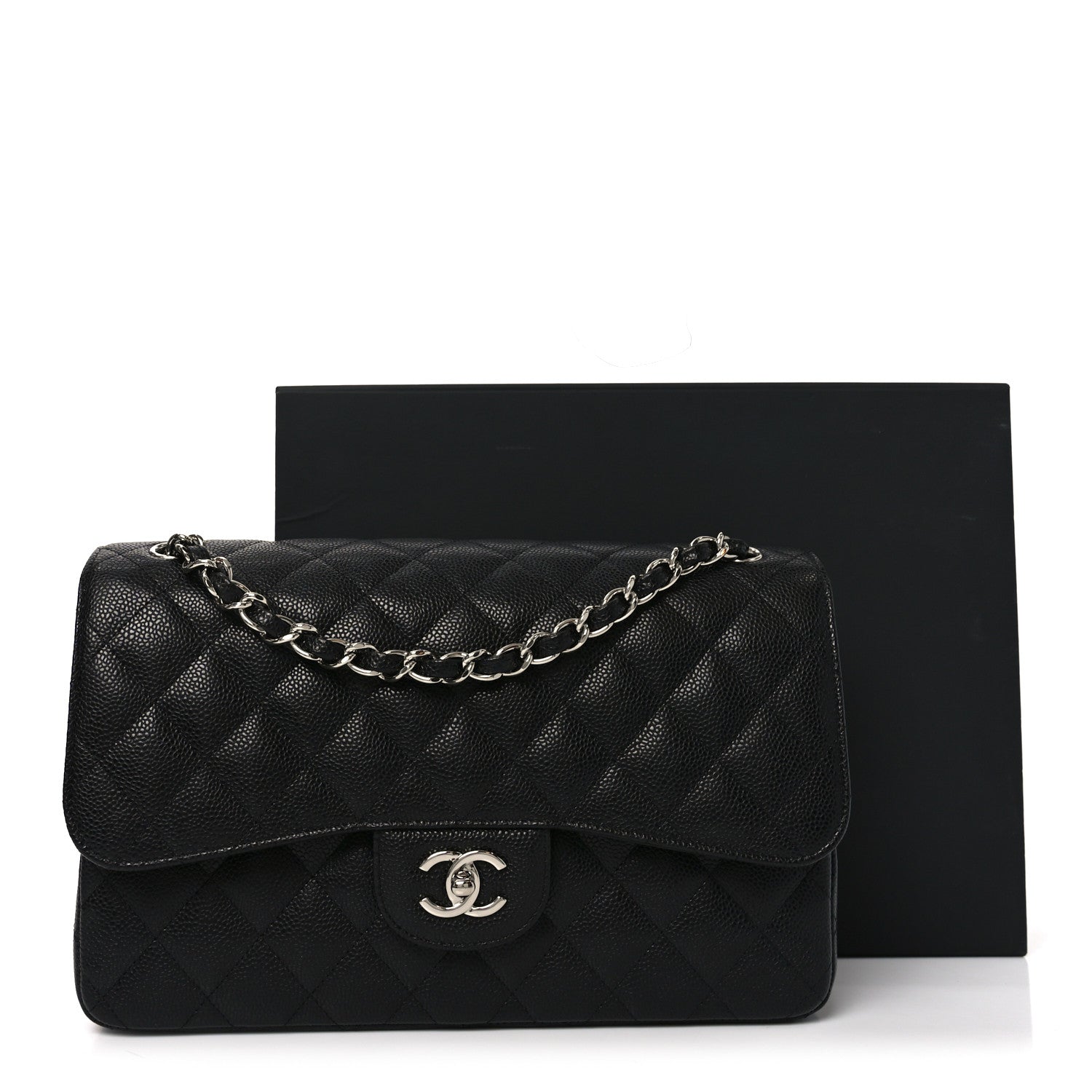 Caviar Quilted Jumbo Double Flap Black