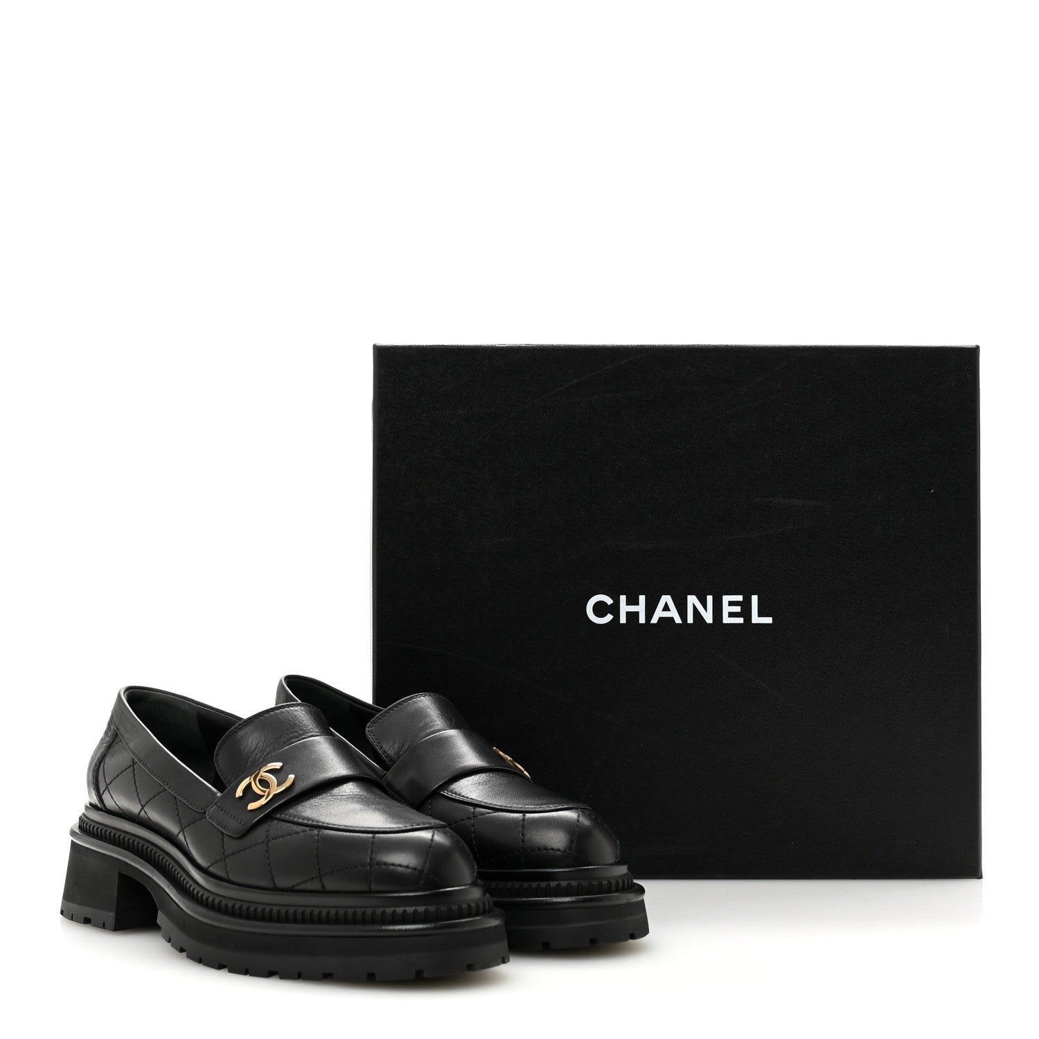 Calfskin Quilted CC Mocassin Loafers 37 Black