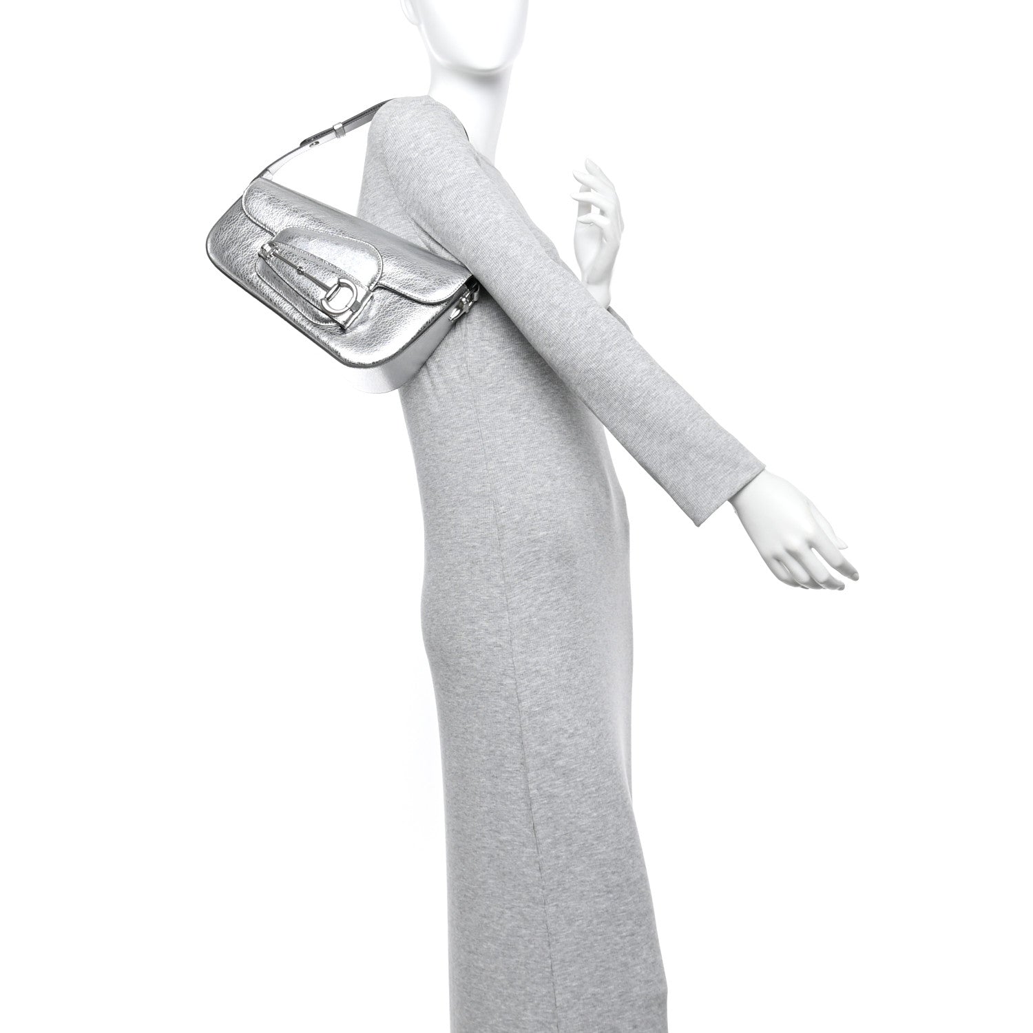 Metallic Calfskin Small Horsebit 1955 Asymmetric Shoulder Bag Silver