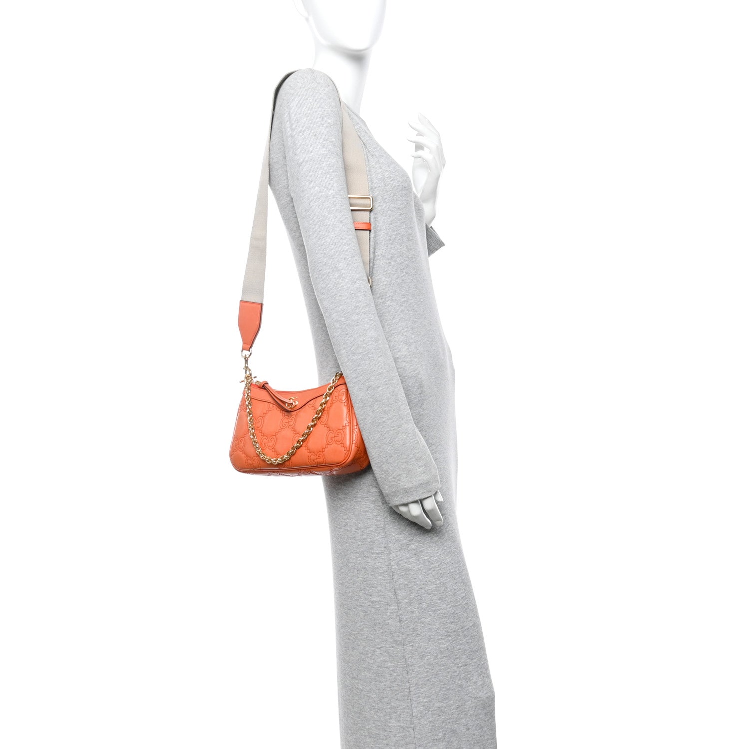 Calfskin GG Matelasse Chain Handbag Deep Orange Natural