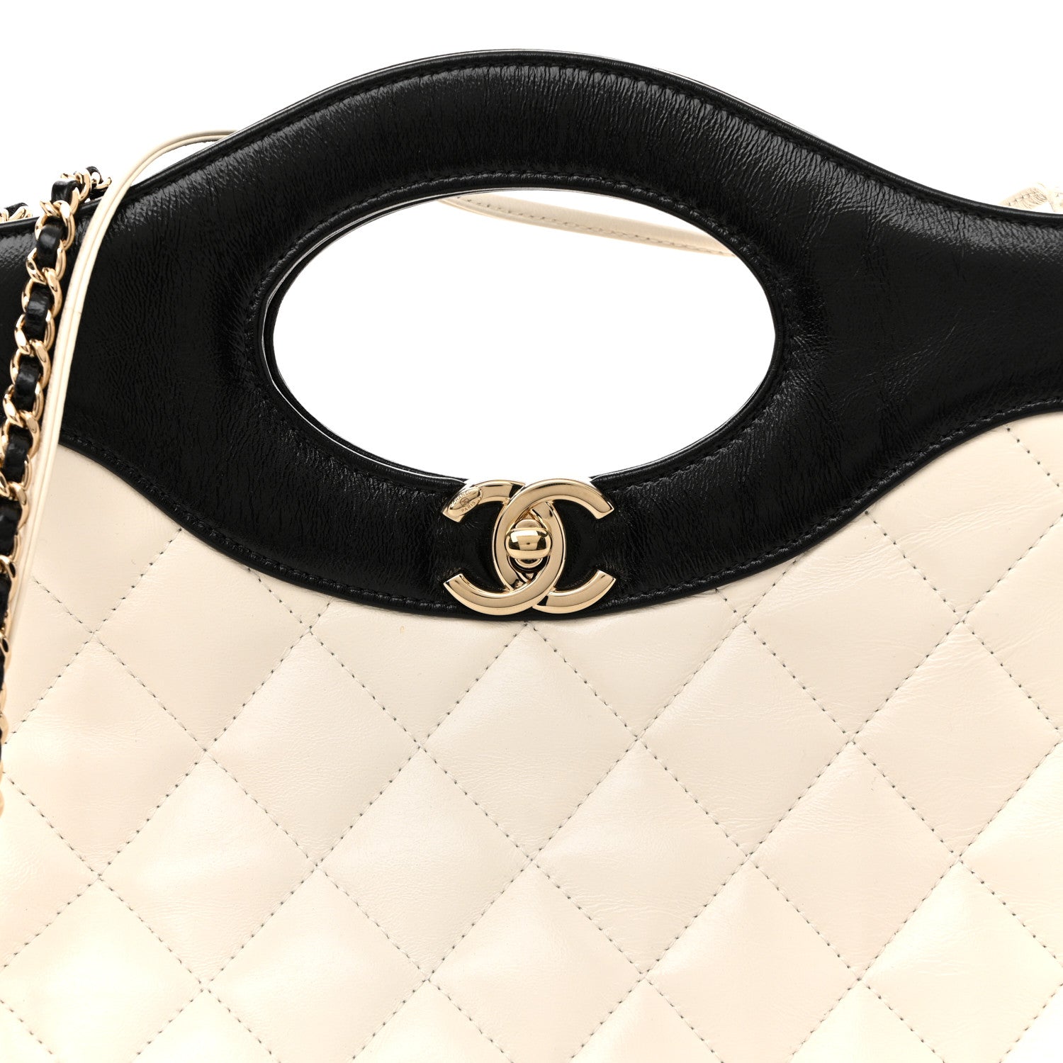 Patent Calfskin Quilted Mini 31 Shopping Bag White Black