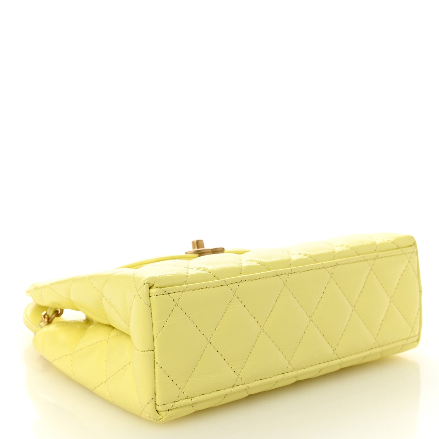Shiny Aged Calfskin Quilted Nano Kelly Shopper Light Yellow