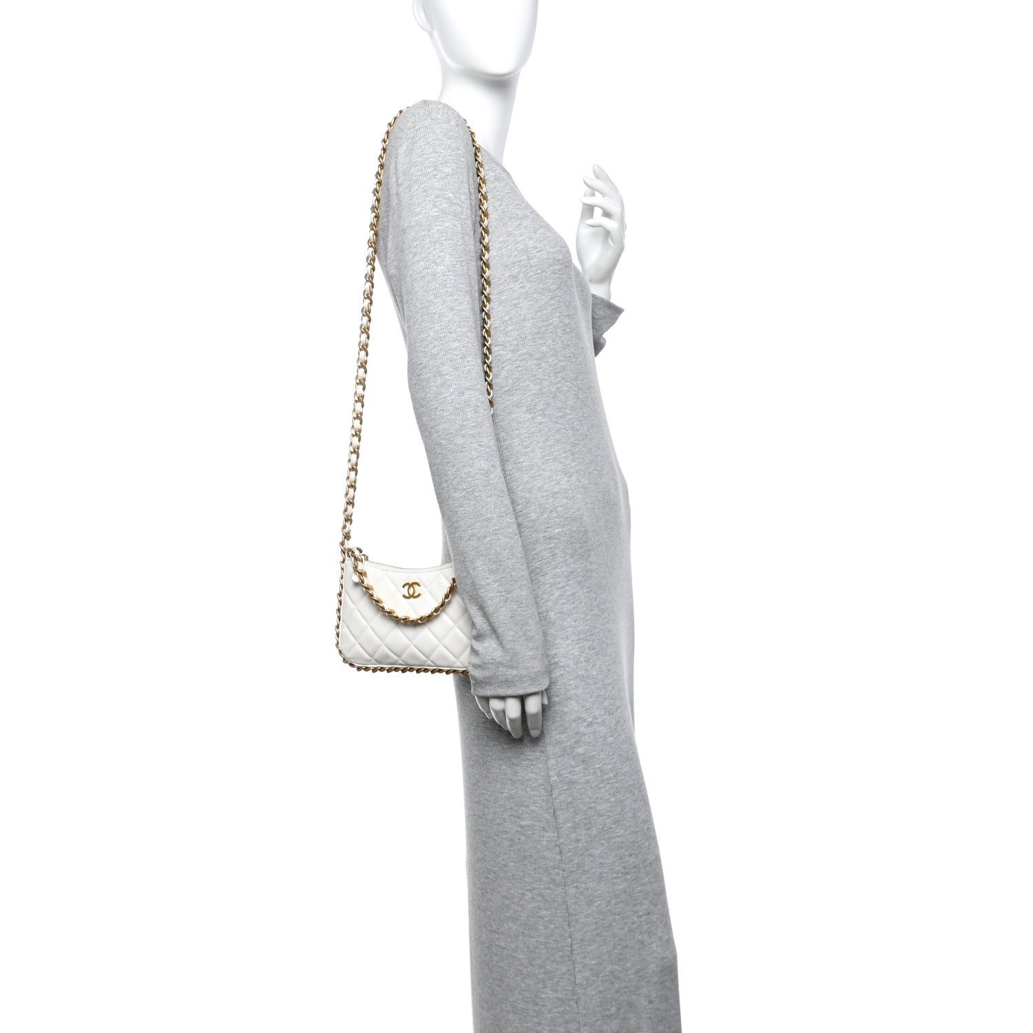 Lambskin Quilted Chain Around Top Handle Mini Bag White