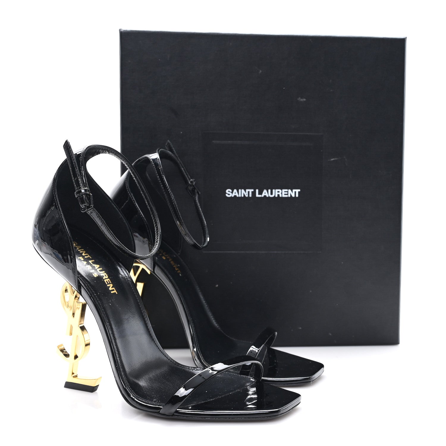 Patent Calfskin Opyum 110 Sandals 39.5 Black Gold