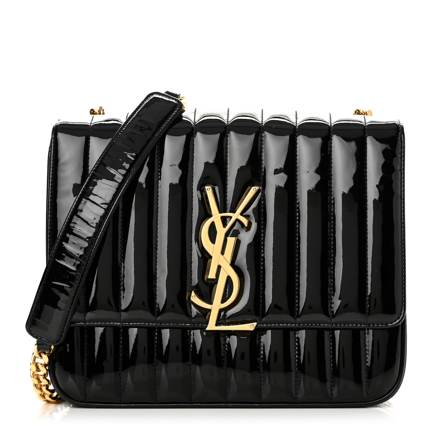 Patent Matelasse Monogram Large Vicky Chain Bag Black