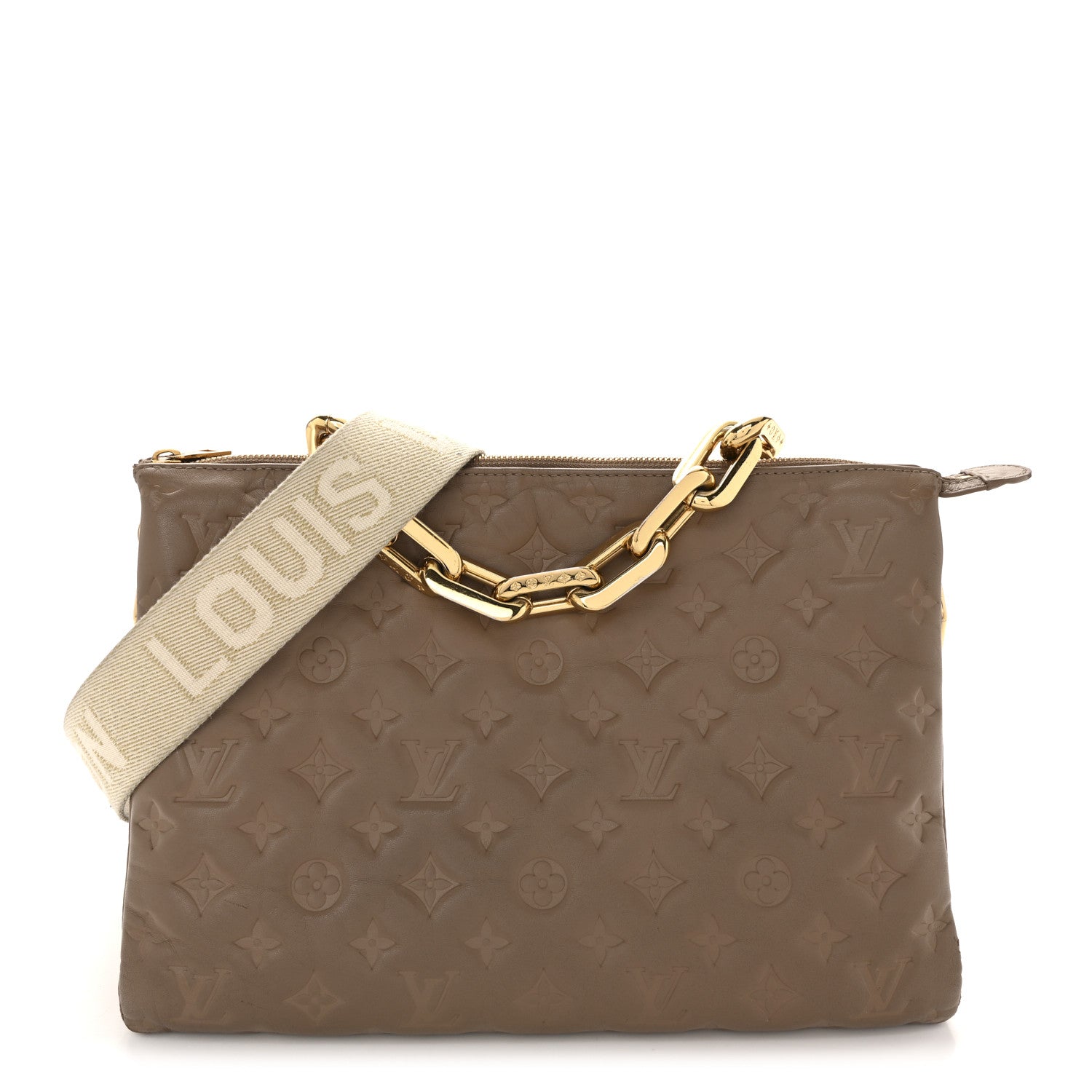 Lambskin Embossed Monogram Coussin MM Taupe