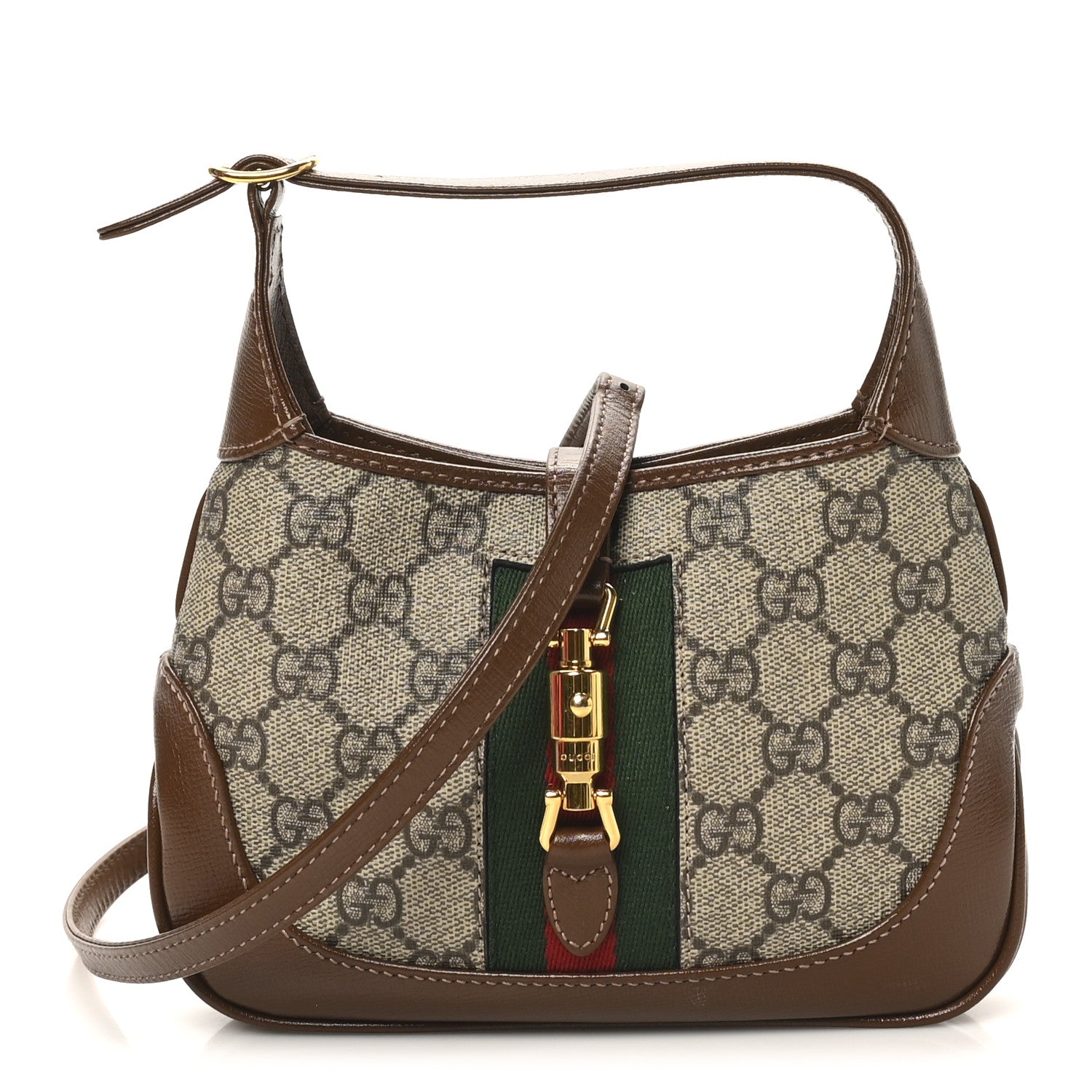 GG Supreme Monogram Azalea Calfskin Web Mini Jackie 1961 Hobo Beige Ebony Brown Sugar