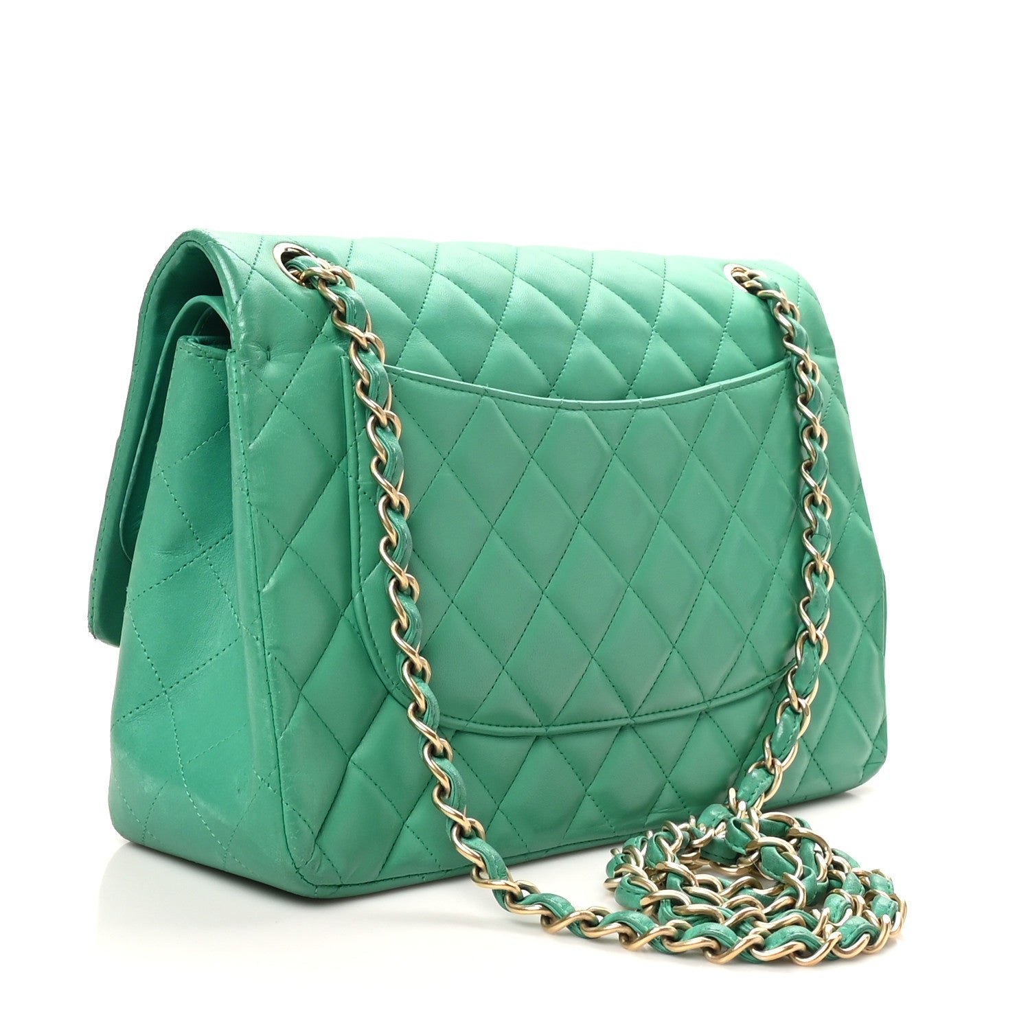 Lambskin Quilted Jumbo Double Flap Green