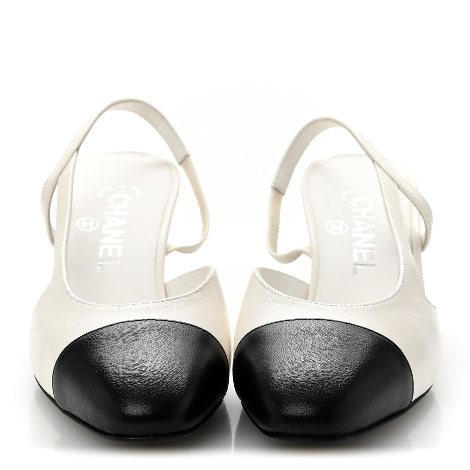 Lambskin Cap Toe CC Slingback Pumps 36.5 White Black