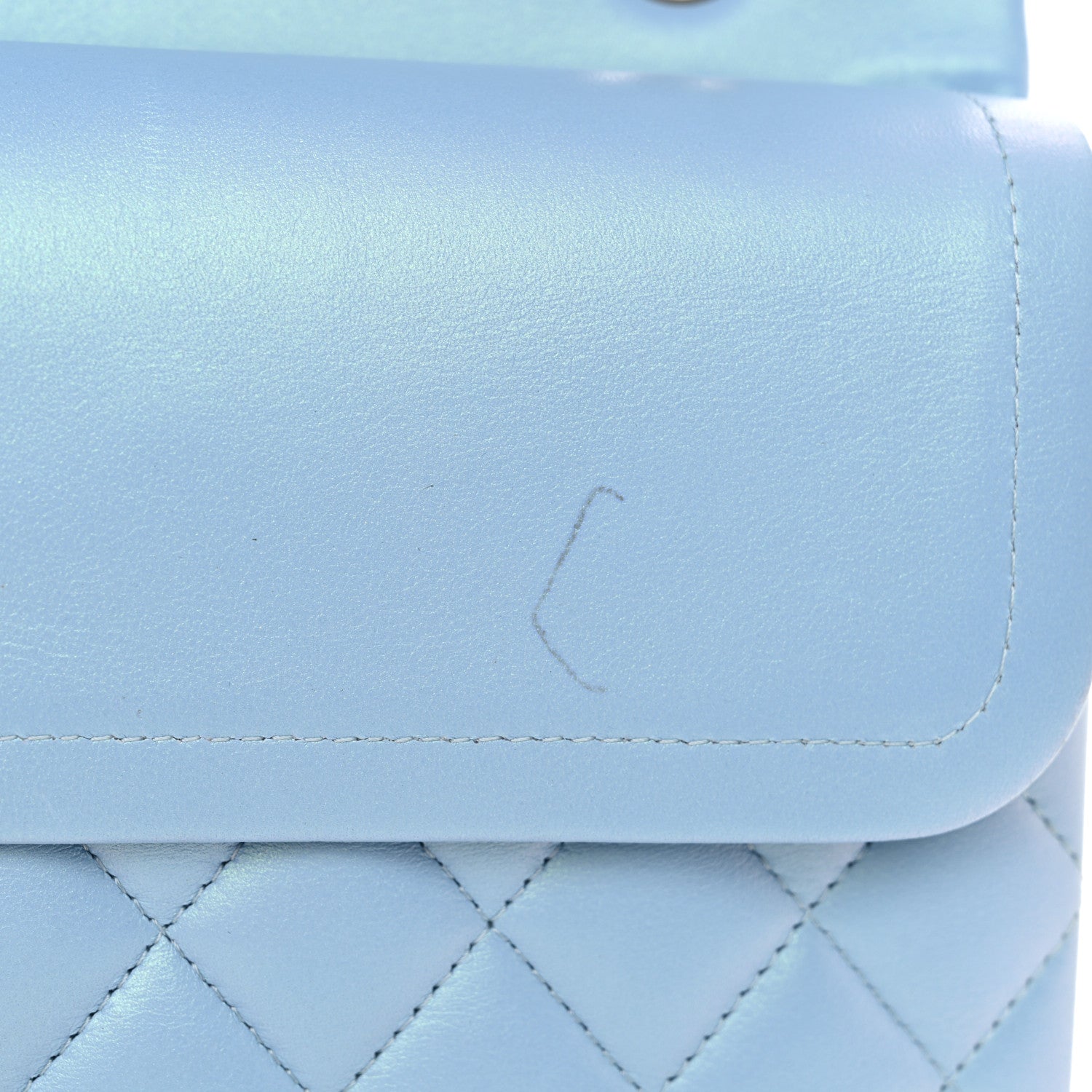 Iridescent Lambskin Quilted Medium Double Flap Light Blue