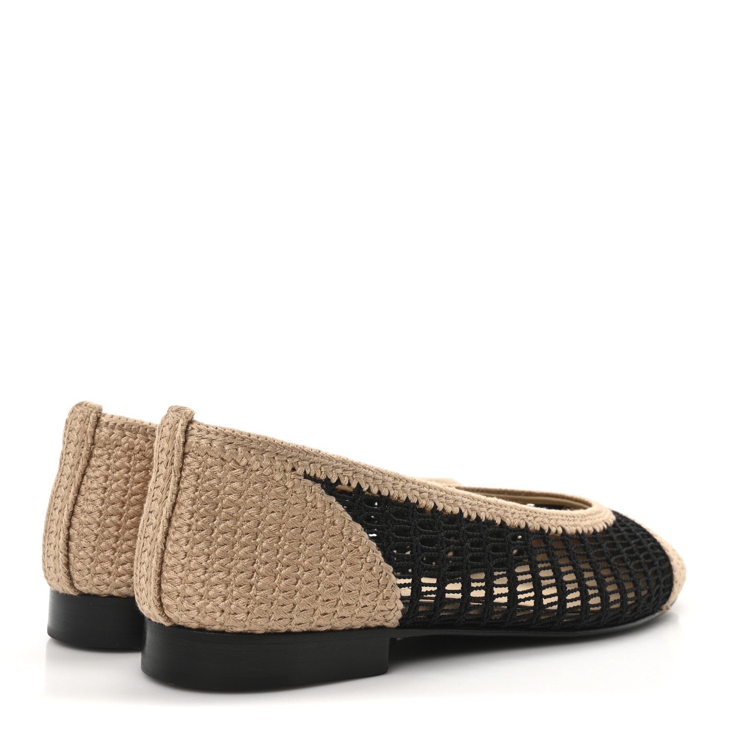 Raffia Cap Toe Ballerina Flats 37 Black Beige