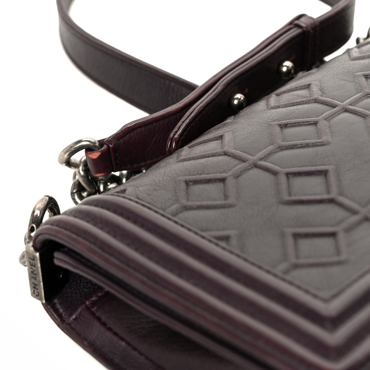 Calfskin Crystal Embossed Medium Boy Flap Plum