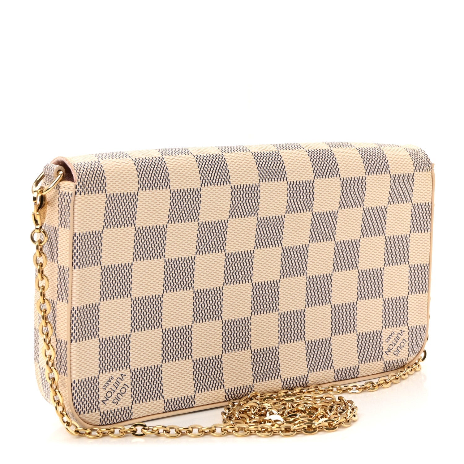 Damier Azur Pochette Felicie Chain Wallet Rose Ballerine