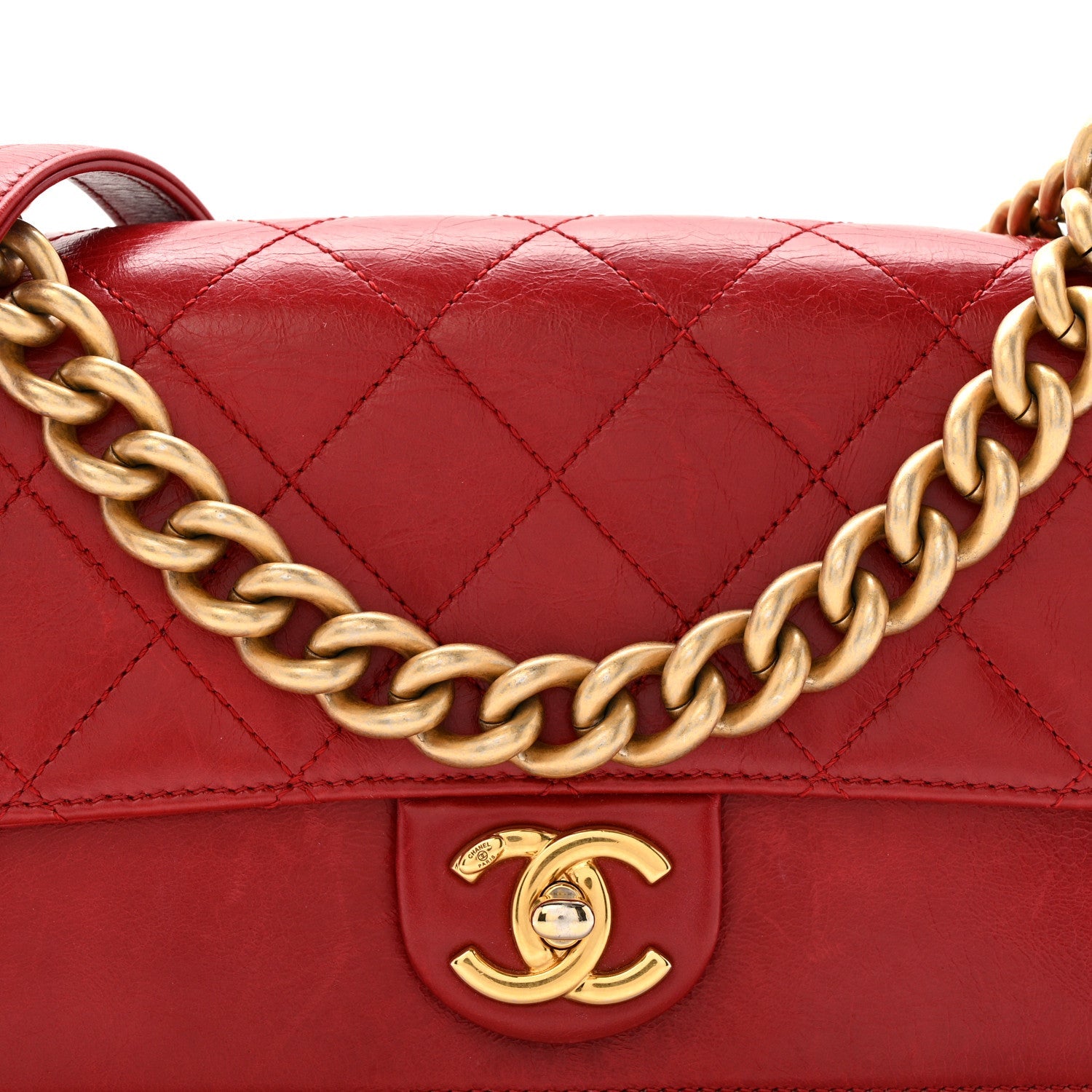 Iridescent Calfskin Quilted Small Straight Lined Flap Red