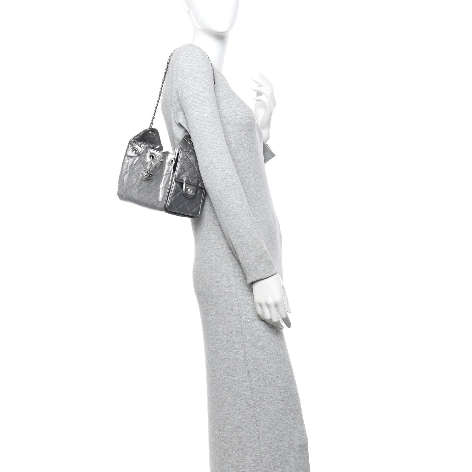 Metallic Caviar Quilted Mini Chanel 25 Handbag Silver