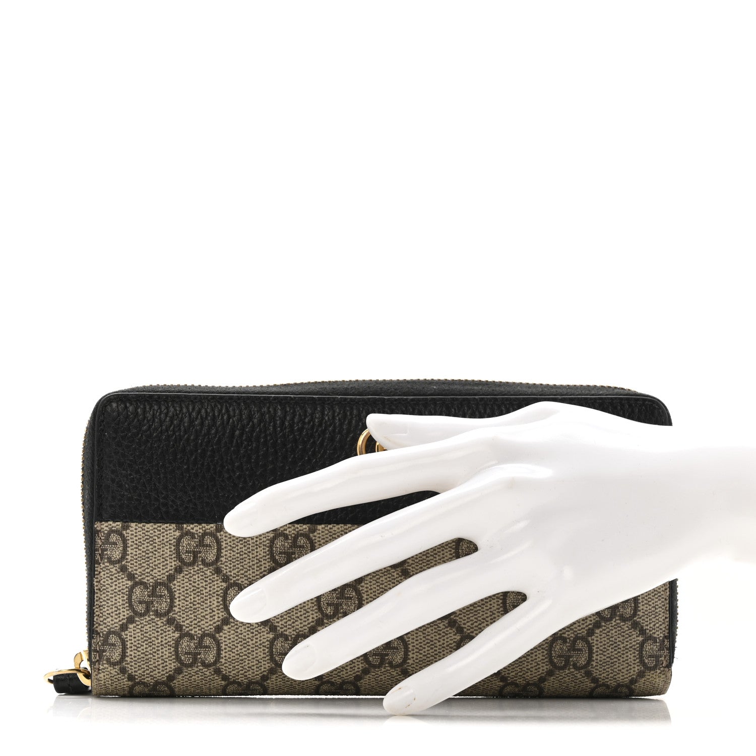 Dollar Calfskin GG Supreme Monogram GG Marmont Zip Around Wallet Black Beige Ebony