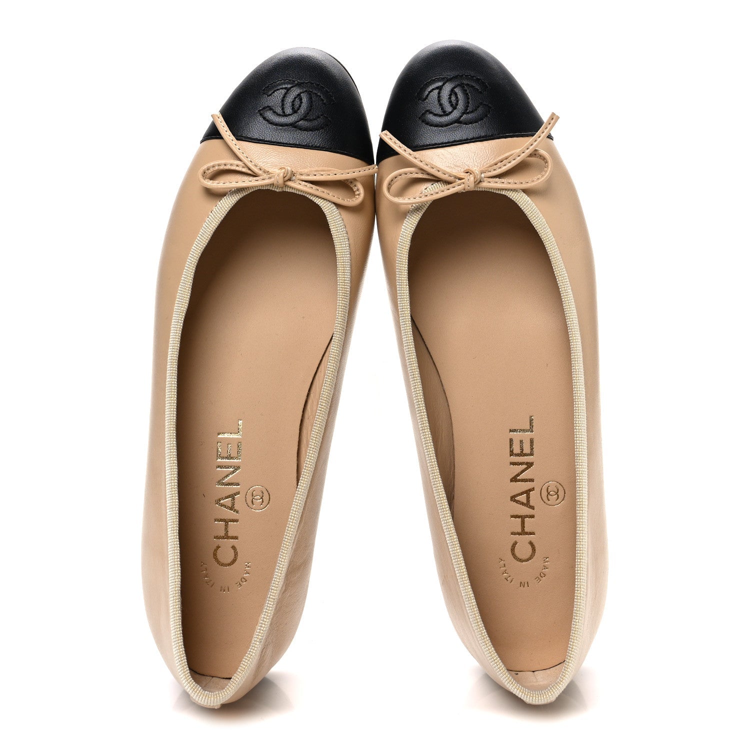 Lambskin Cap Toe CC Ballerina Flats 37 Beige Black