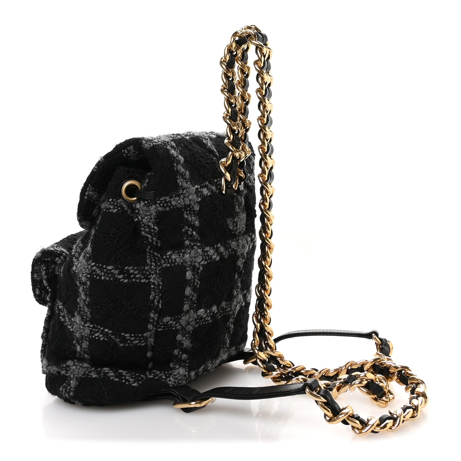 Wool Tweed Elegant Backpack Black Grey