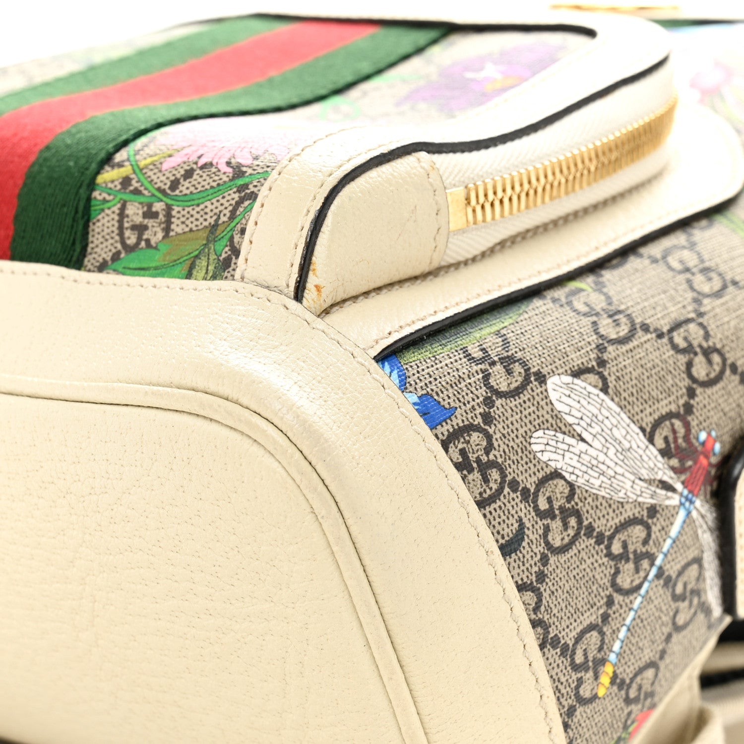 GG Supreme Monogram Flora Web Small Ophidia Day Backpack White