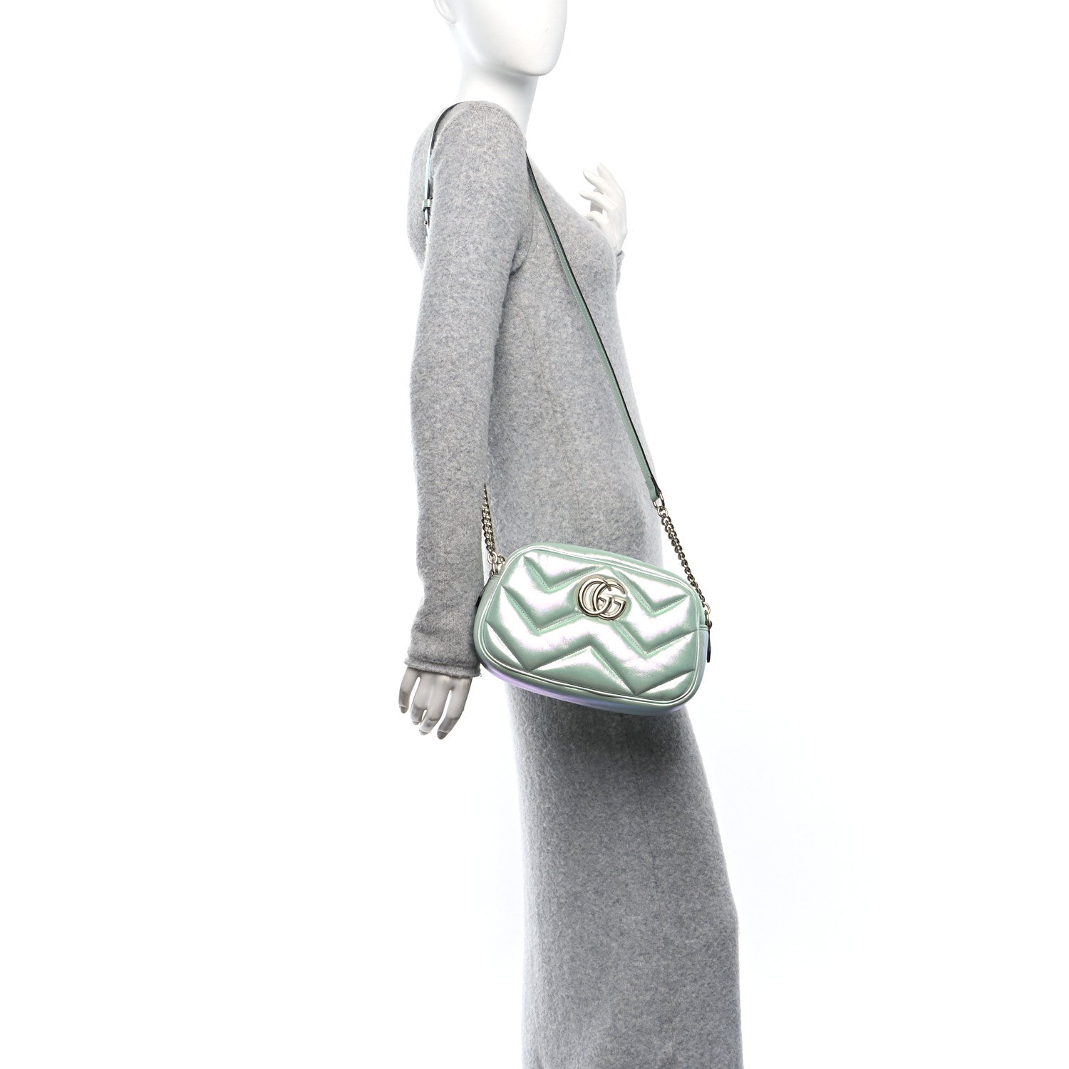 Iridescent Nappa Chevron Matelasse Small GG Marmont Chain Shoulder Bag Iridescent Salvy Green