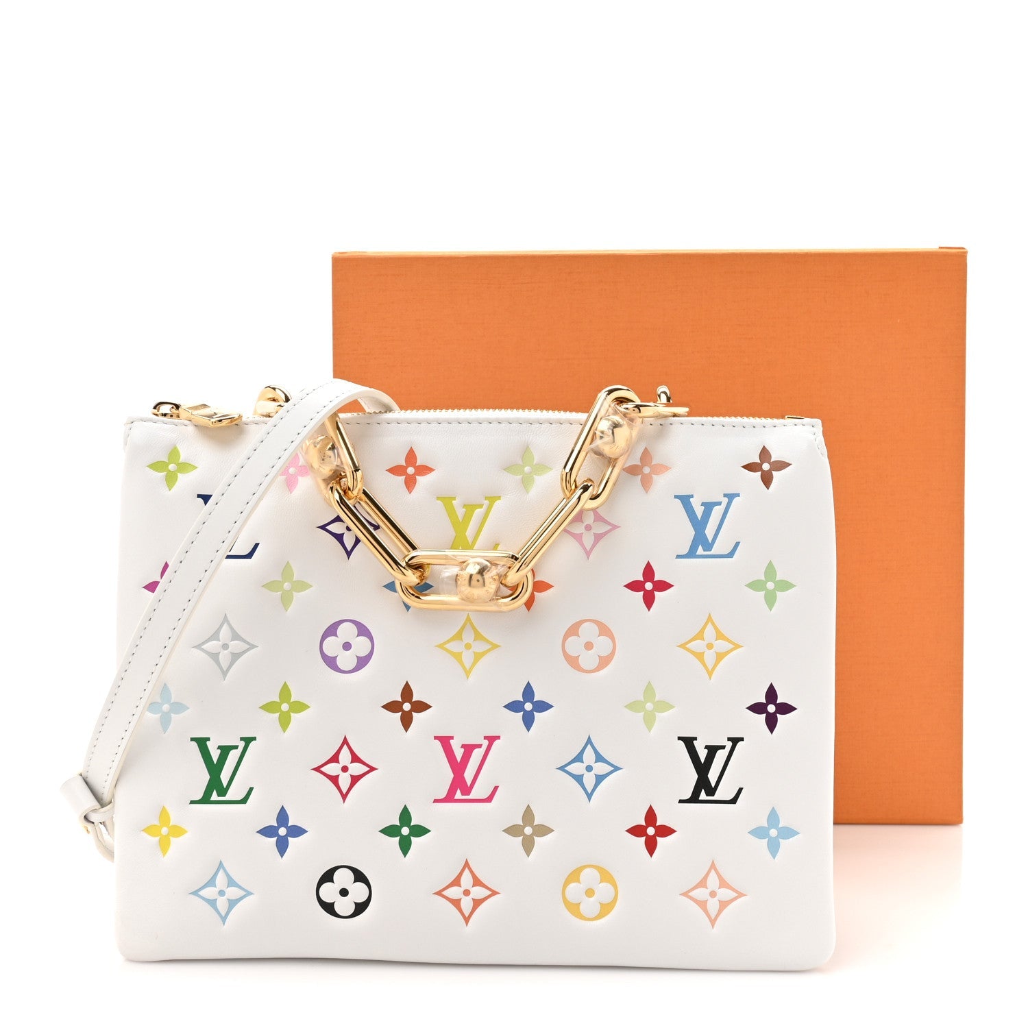 LV x TM Lambskin Embossed Monogram Coussin PM White Multicolor