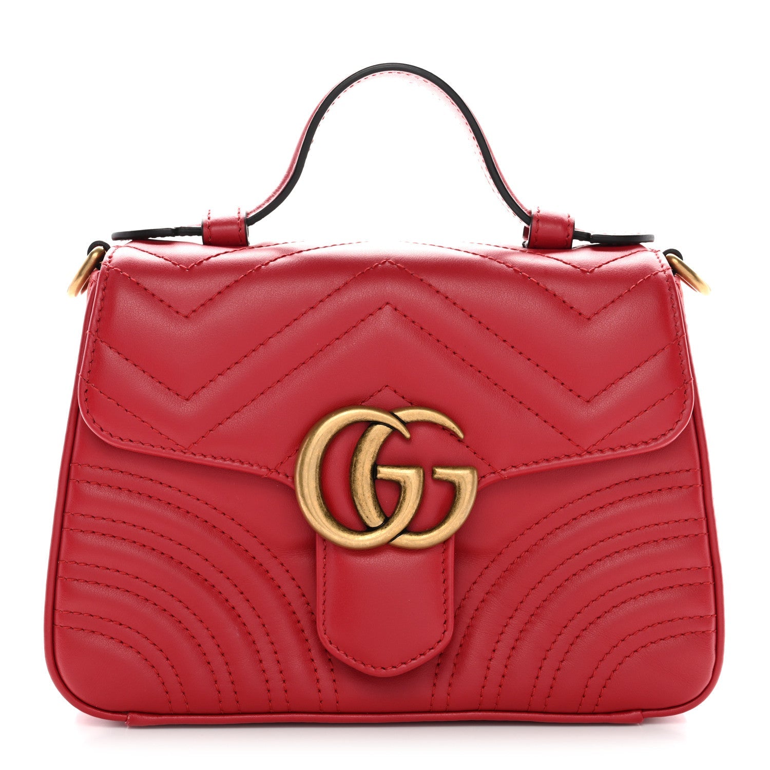 Calfskin Matelasse Mini GG Marmont Top Handle Shoulder Bag Hibiscus Red