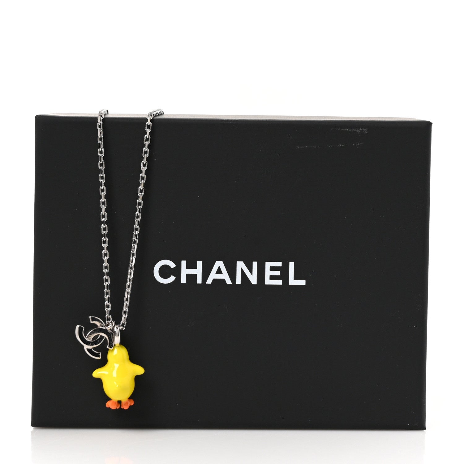 Metal Resin Strass Crystal CC Baby Chick Pendant Necklace Silver Yellow Orange