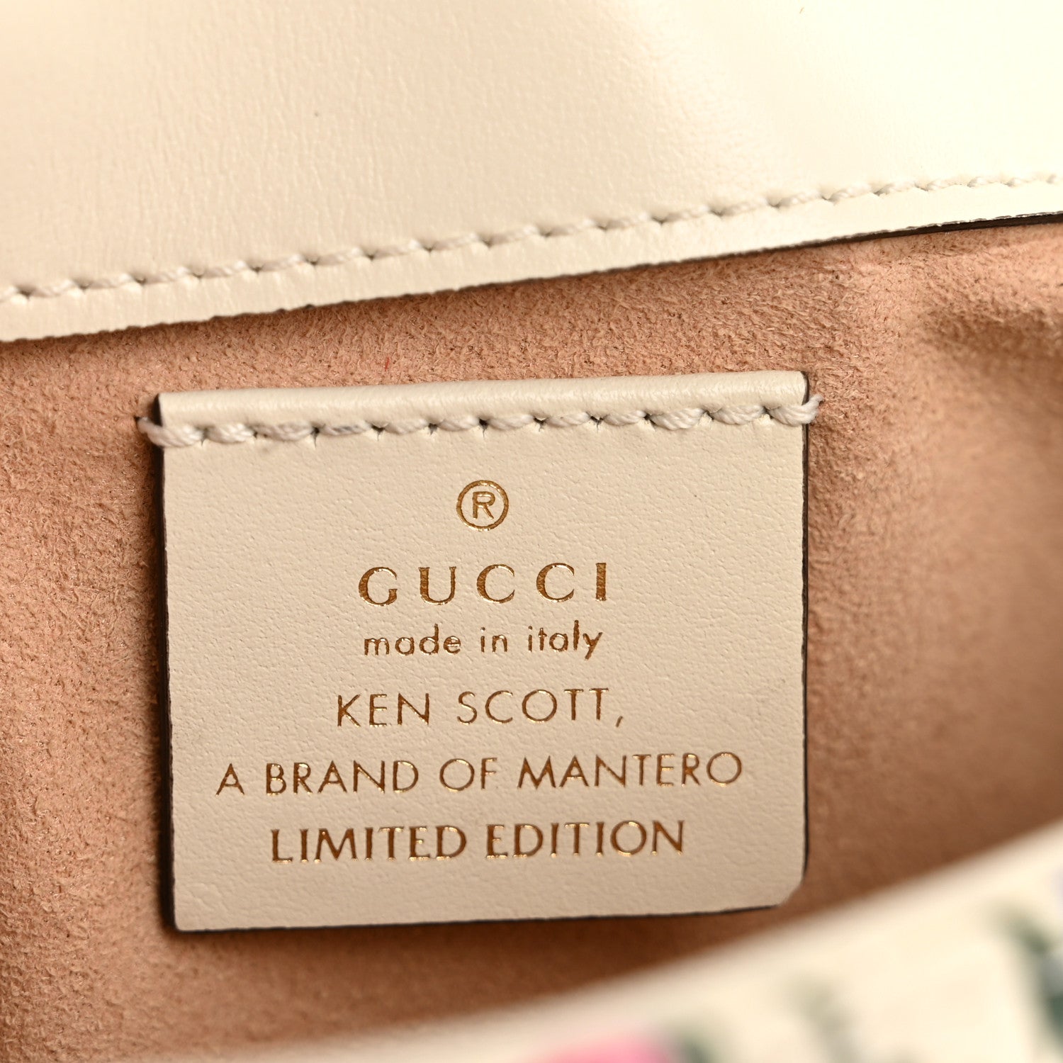 X KEN SCOTT Calfskin Matelasse Floral Print Super Mini GG Marmont Shoulder Bag Ivory Pink
