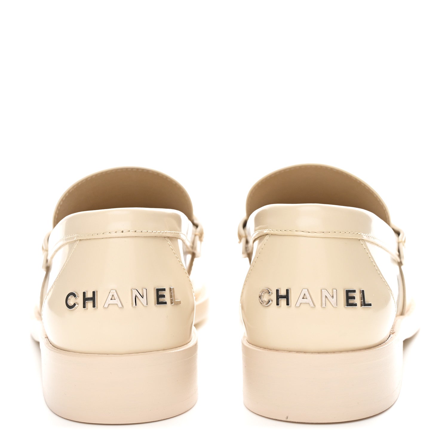 Shiny Calfskin Logo Loafers 39.5 Beige
