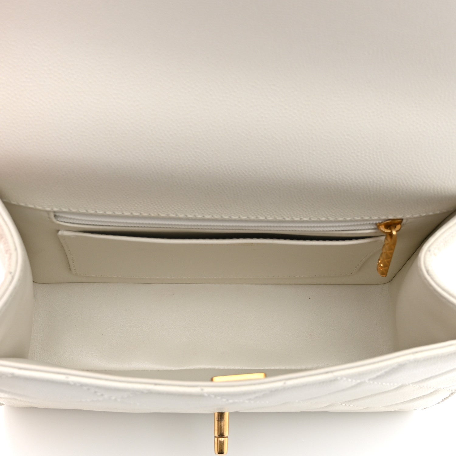 Shiny Caviar Quilted Small Top Handle Flap White
