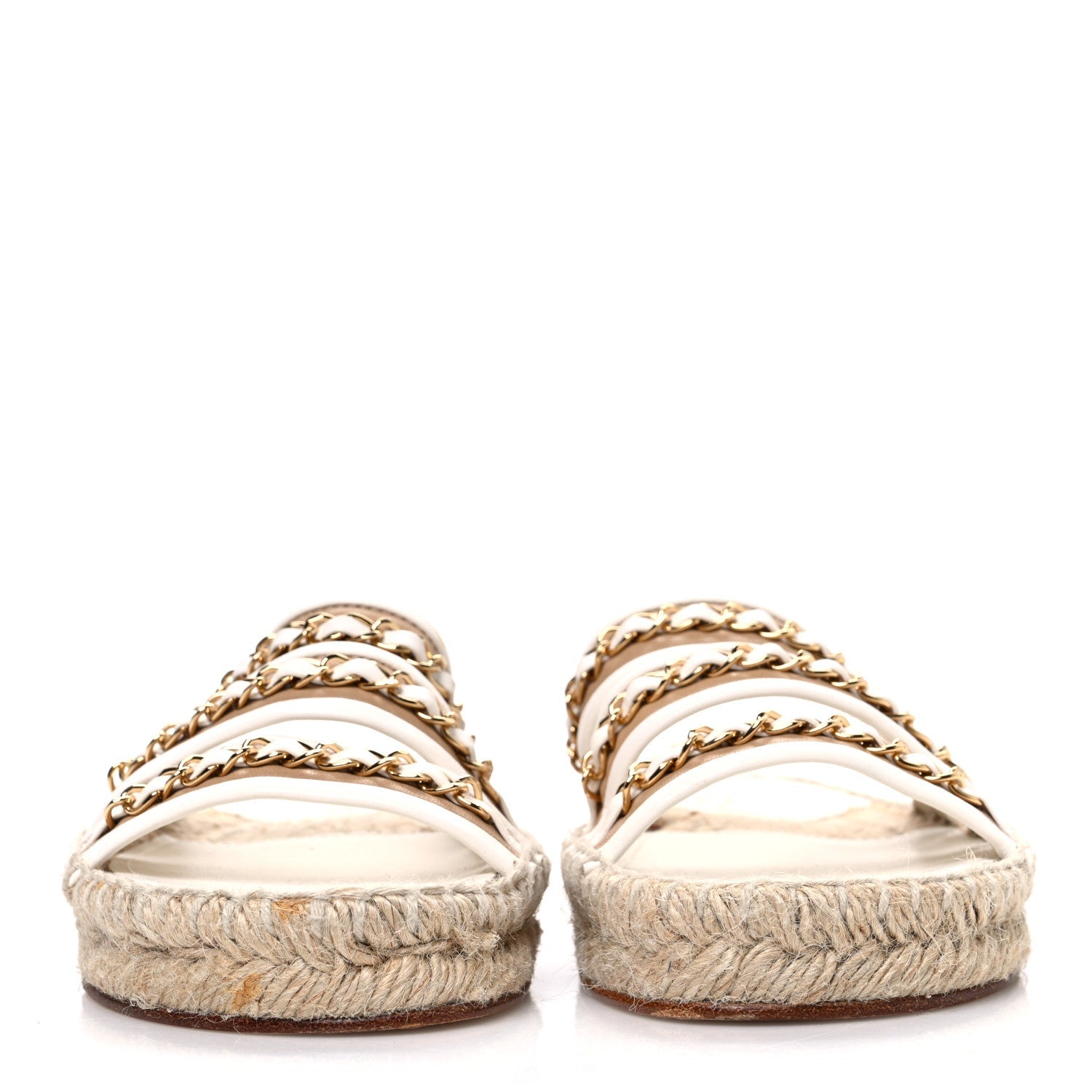 Lambskin Chain Espadrille Slip On Sandals 36 White