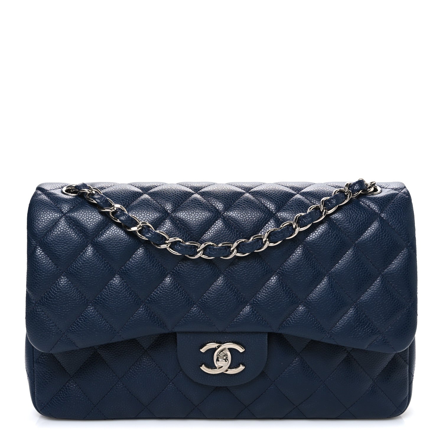 Caviar Quilted Jumbo Double Flap Navy Blue