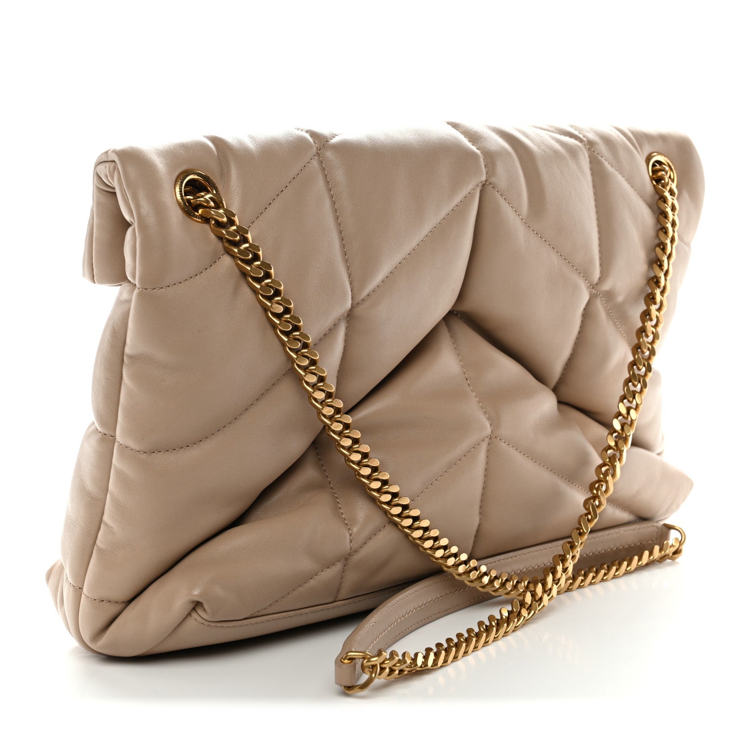 Lambskin Quilted Medium Loulou Puffer Monogram Chain Satchel Dark Beige
