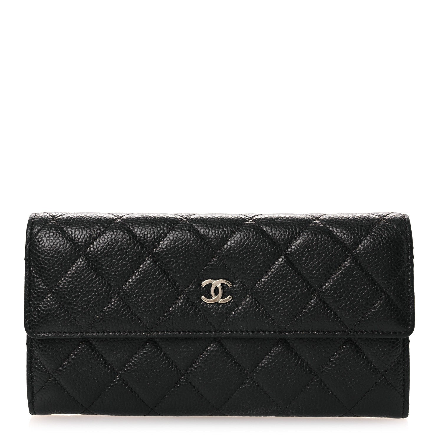 Caviar Quilted Large Gusset Flap Wallet Black