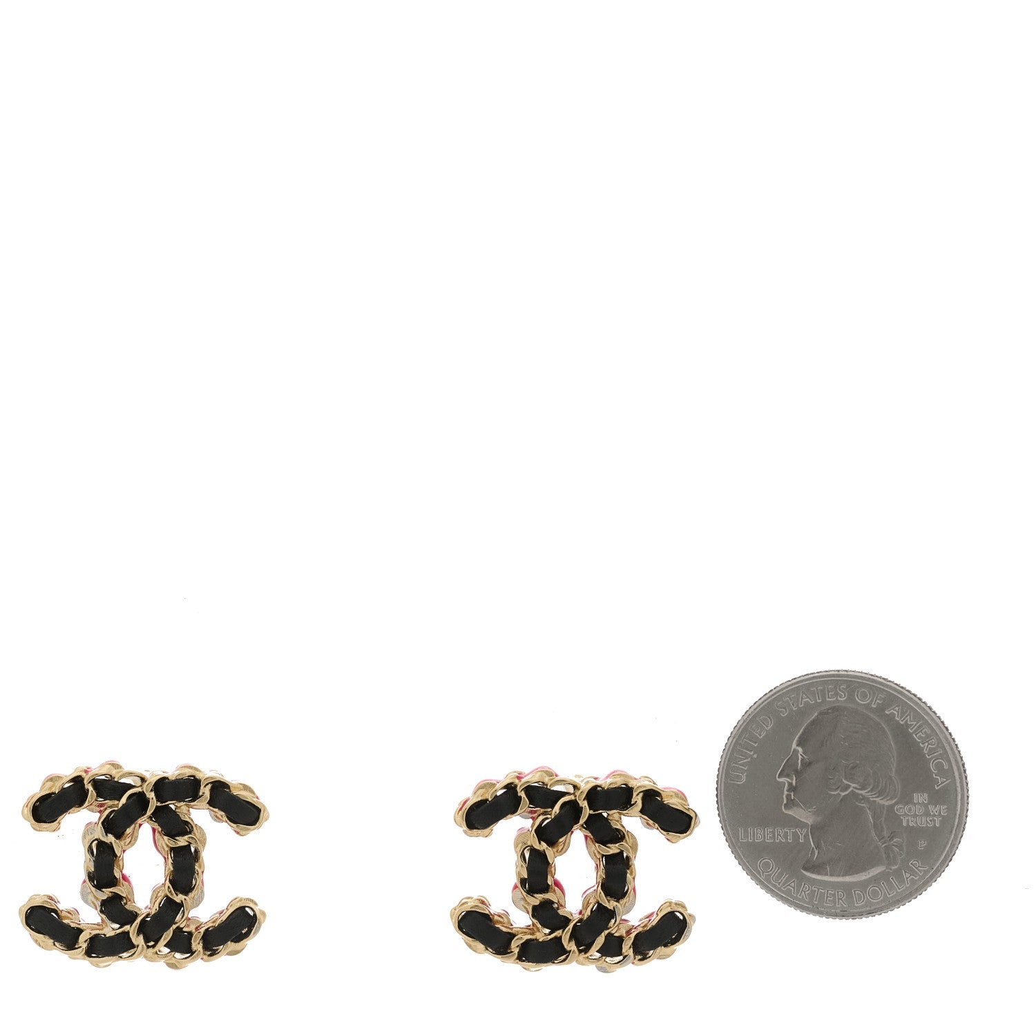 Lambskin CC Chain Earrings Black Gold Pink