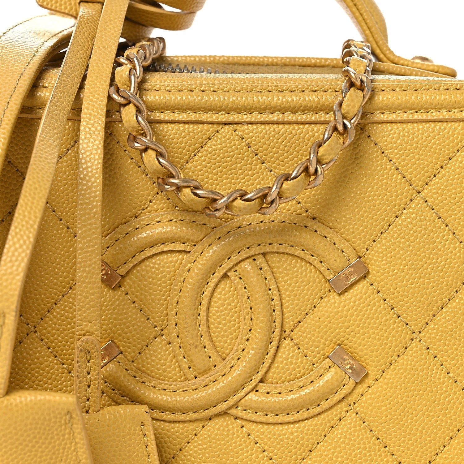 Caviar Quilted Small CC Filigree Vanity Case Yellow