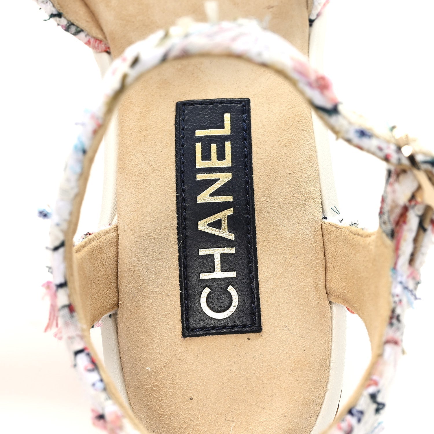 Tweed Cork CC Wedge Sandals 39 Ecru Pink Blue Green