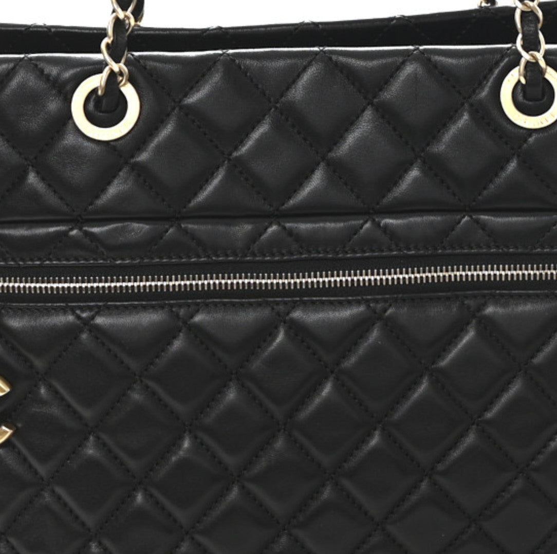 Lambskin Quilted Large Tote Black