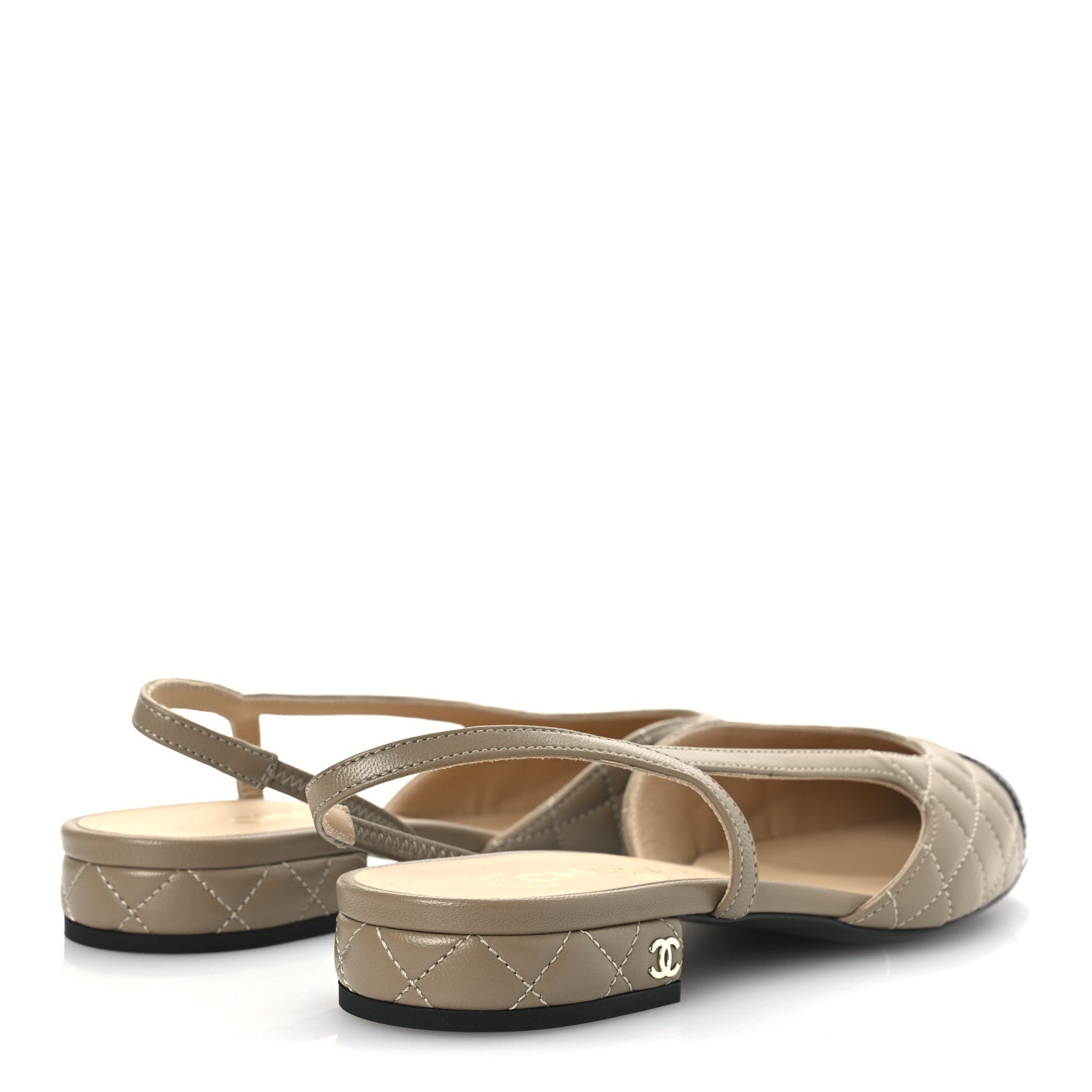 Lambskin Patent Cap Toe CC Slingback Flats 38 Beige Black