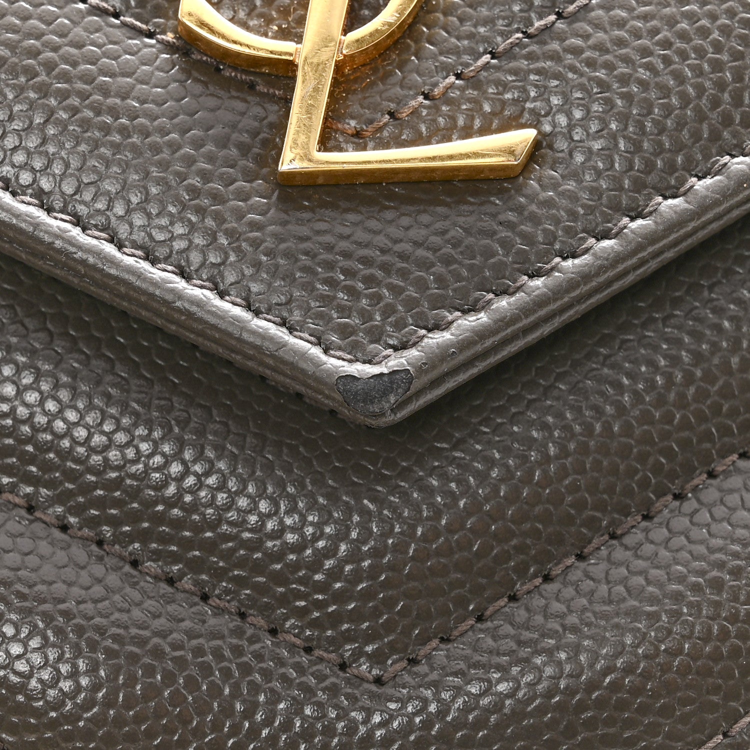 Grain De Poudre Matelasse Chevron Monogram Envelope Chain Wallet Pebble
