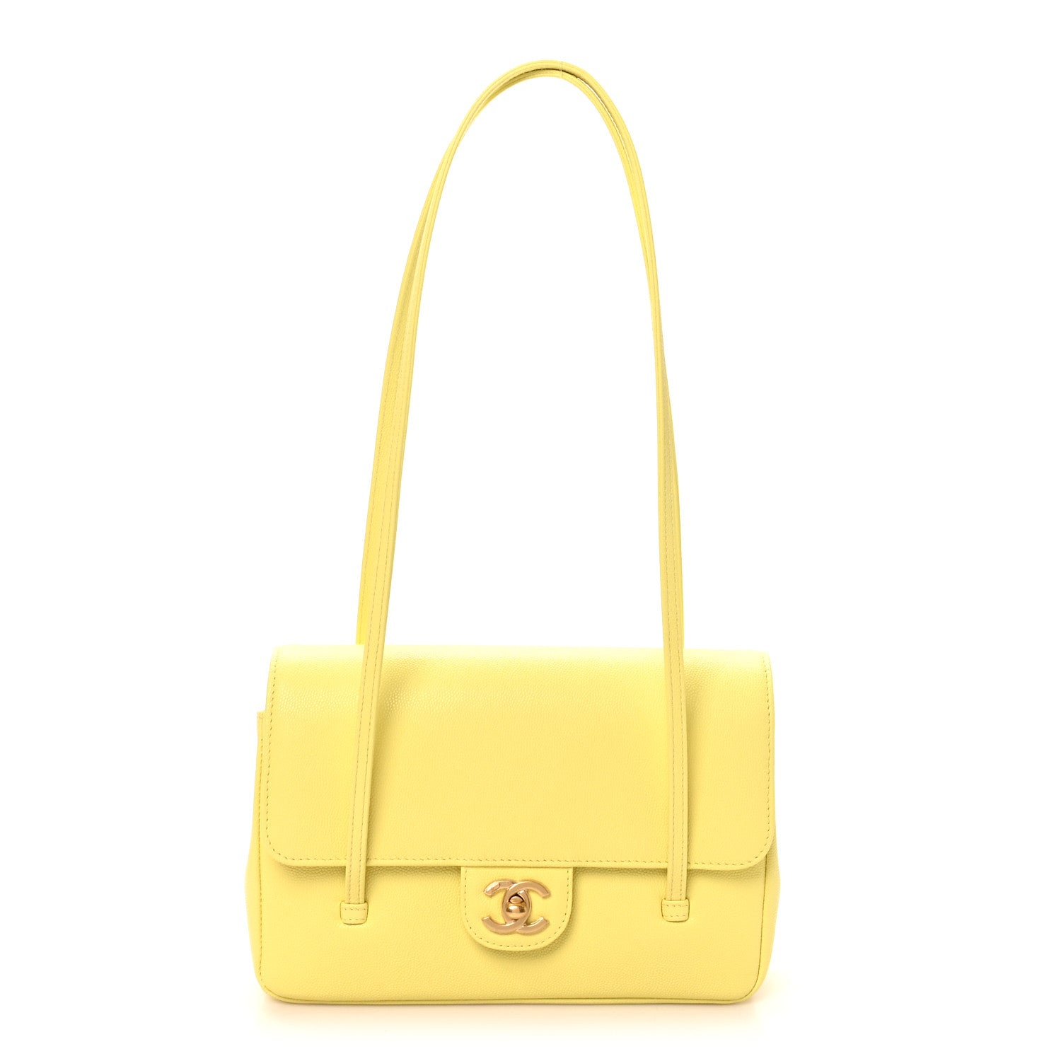 Shiny Caviar Preppy Coco Small Flap Light Yellow